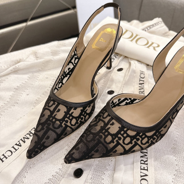DIOR 26S HIGH-HEEL SLINGBACKS 80 MM IN BLACK OBLIQUE EMBROIDERED MESH