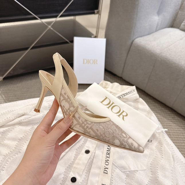 DIOR 26S HIGH-HEEL SLINGBACKS 80 MM IN BEIGE OBLIQUE EMBROIDERED MESH