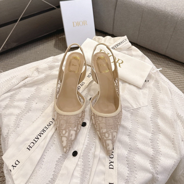 DIOR 26S HIGH-HEEL SLINGBACKS 80 MM IN BEIGE OBLIQUE EMBROIDERED MESH