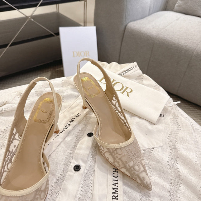 DIOR 26S HIGH-HEEL SLINGBACKS 80 MM IN BEIGE OBLIQUE EMBROIDERED MESH