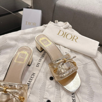 DIOR 26S HEELED MULES 45 MM IN GOLD QUILTED CALFSKIN GOLD HARDWARE