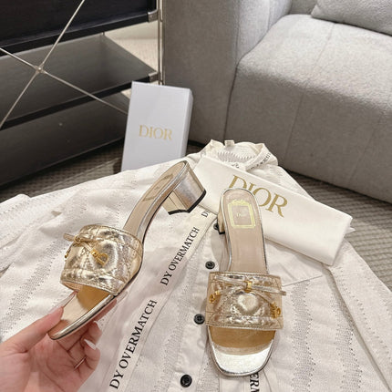 DIOR 26S HEELED MULES 45 MM IN GOLD QUILTED CALFSKIN GOLD HARDWARE