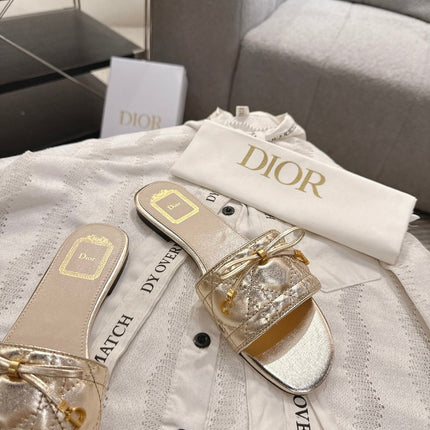 DIOR 26S FLAT MULES IN GOLD QUILTED CALFSKIN GOLD HARDWARE