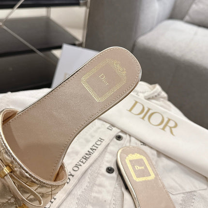 DIOR 26S FLAT MULES IN GOLD QUILTED CALFSKIN GOLD HARDWARE