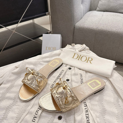 DIOR 26S FLAT MULES IN GOLD QUILTED CALFSKIN GOLD HARDWARE