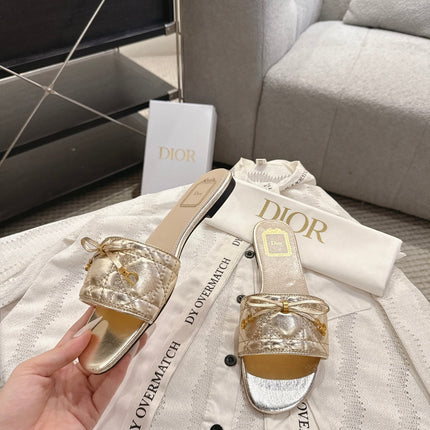 DIOR 26S FLAT MULES IN GOLD QUILTED CALFSKIN GOLD HARDWARE