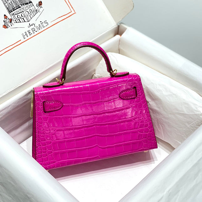 HERMES 25S MINI KELLY 19 IN DEEP MAGENTA CALFSKIN GOLD HARDWARE