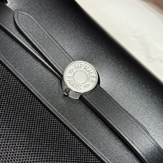 HERMES 25S MINI HERBAG 20 IN FULL BLACK CANVAS SILVER HARDWARE