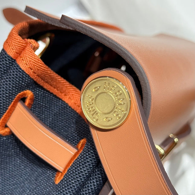 HERMES 25S MINI HERBAG 20 IN NAVY BLUE CANVAS GOLD HARDWARE