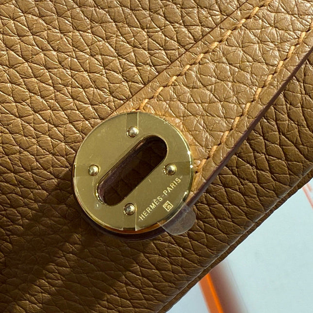 HERMES 25S MINI LINDY 19 IN BROWN CALFSKIN GOLD HARDWARE