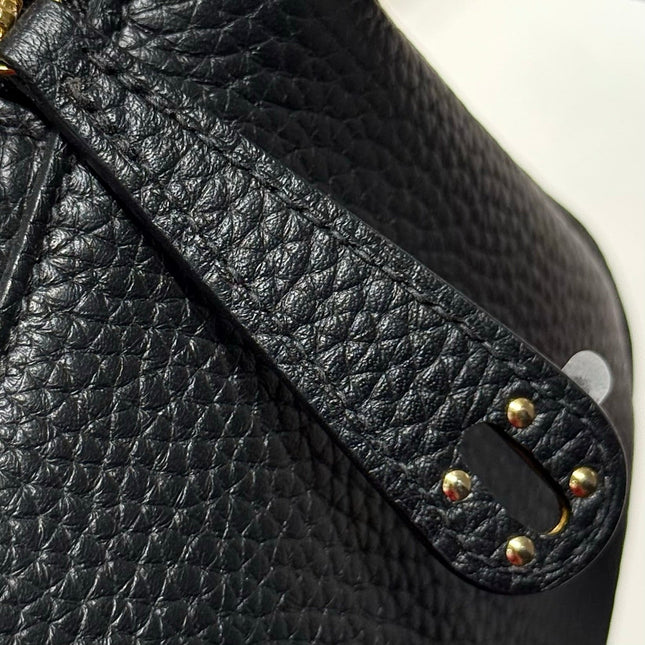 HERMES 25S MINI LINDY 19 IN BLACK CALFSKIN GOLD HARDWARE