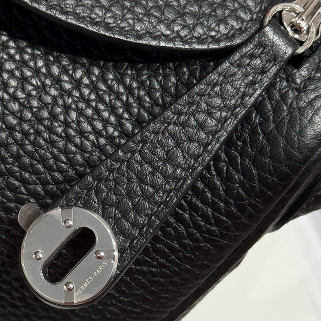 HERMES 25S MINI LINDY 19 IN BLACK CALFSKIN SILVER HARDWARE