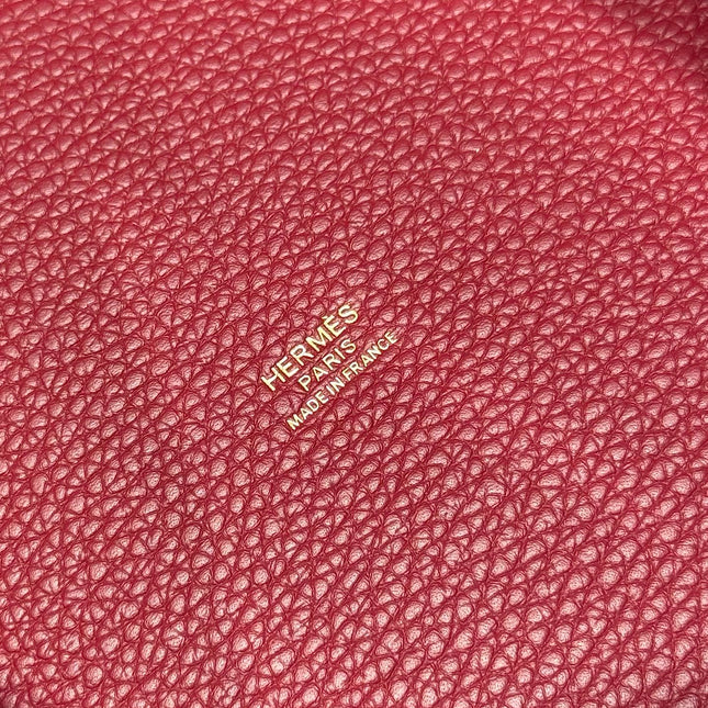 HERMES 25S PICOTIN LOCK 22 IN ROSSO ANCORA RED CALFSKIN GOLD HARDWARE
