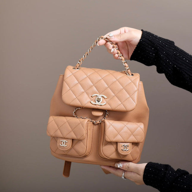 CHANEL 25S BACKPACK 21 CM IN LIGHT BROWN LAMBSKIN