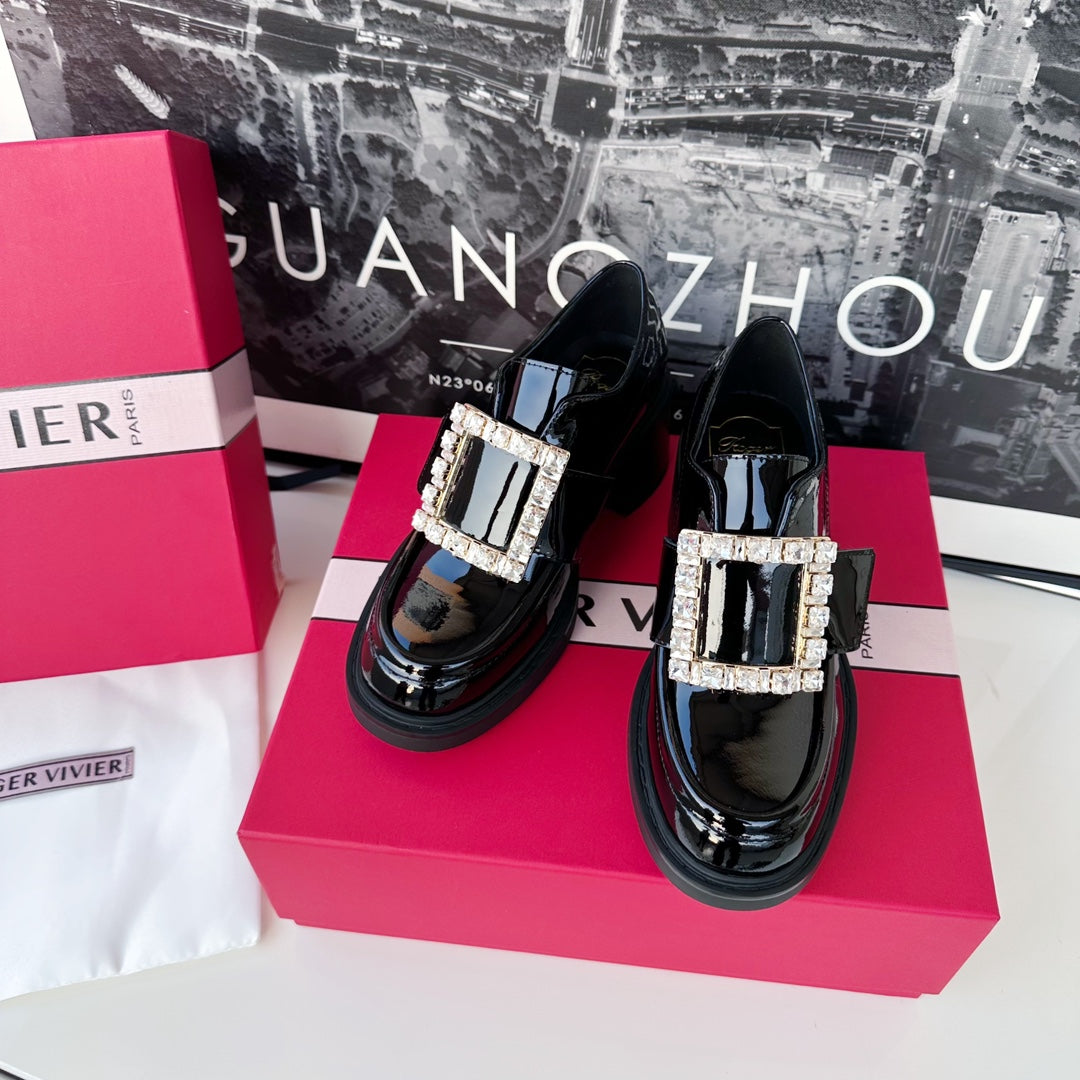 VIV' RANGERS LOAFERS IN BLACK PATENT CALFSKIN STRASS BUCKLE