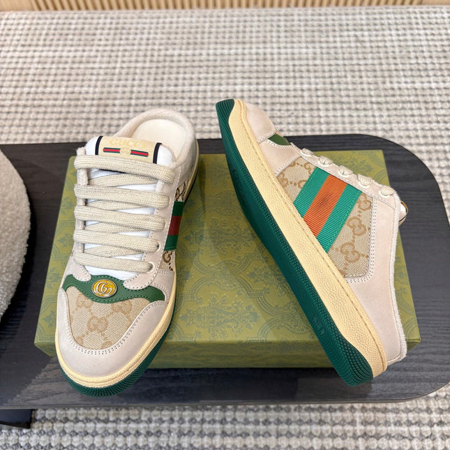 GUCCI 26S BACKLESS SNEAKERS IN BEIGE CANVAS AND LEATHER