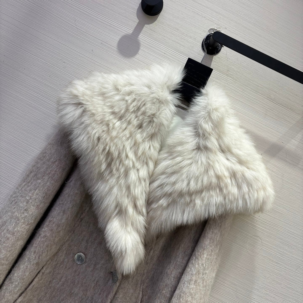 MAX MARA 25S DOUBLE-SIDED CASHMERE COAT WITH FOX FUR COLLAR 171