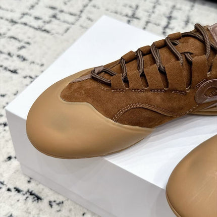 LOEWE 26S LOW TOP SNEAKERS IN CARAMEL BROWN SUEDE AND FABRIC WITH BROWN RUBBER