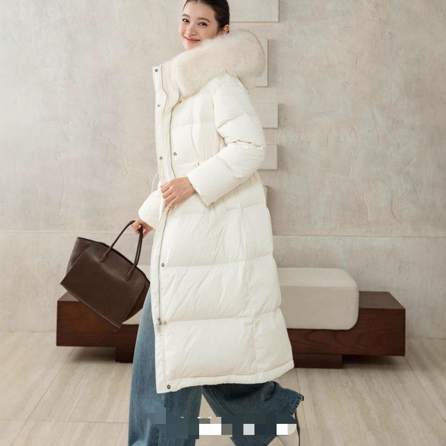 MAX MARA 25S LONG DOWN COAT WITH FOX FUR COLLAR 175
