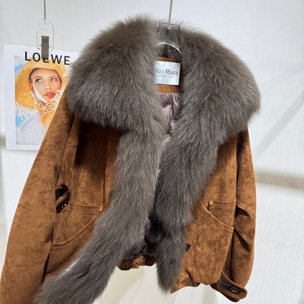 MAXMARA 26S FUR-TRIMMED SUEDE JACKET 335