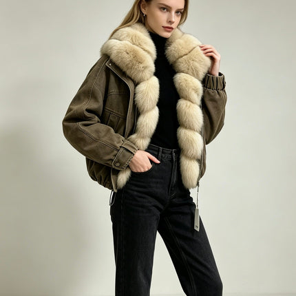 MAXMARA 26S FUR-TRIMMED DENIM JACKET 282