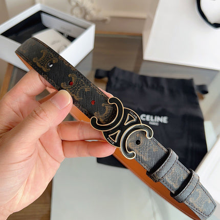 CELINE 26S BELT 25 MM IN BLACK AND BROWN CALFSKIN 669836