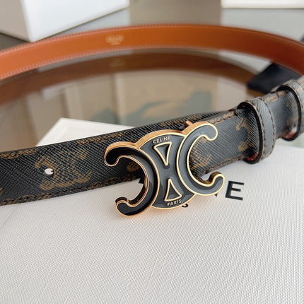 CELINE 26S BELT 25 MM IN BLACK AND BROWN CALFSKIN 669836