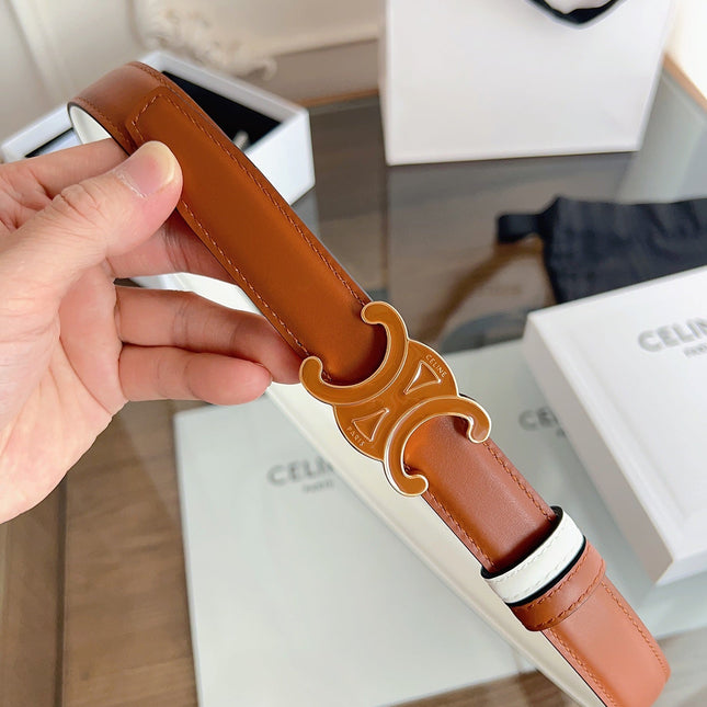 CELINE 26S REVERSIBLE BELT 25 MM IN BROWN AND WHITE CALFSKIN 669841