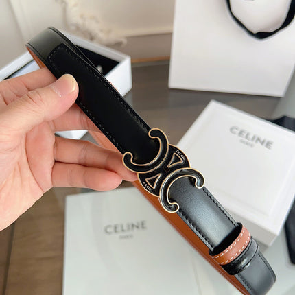 CELINE 26S REVERSIBLE BELT 25 MM IN BROWN AND BLACK CALFSKIN 669842