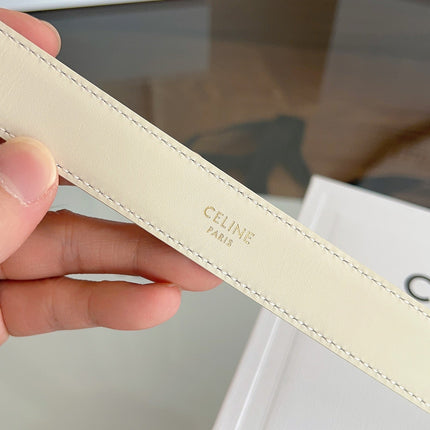 CELINE 26S BELT 25 MM IN CREAM WHITE CALFSKIN 669845