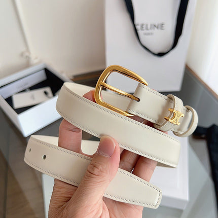 CELINE 26S BELT 25 MM IN CREAM WHITE CALFSKIN 669845