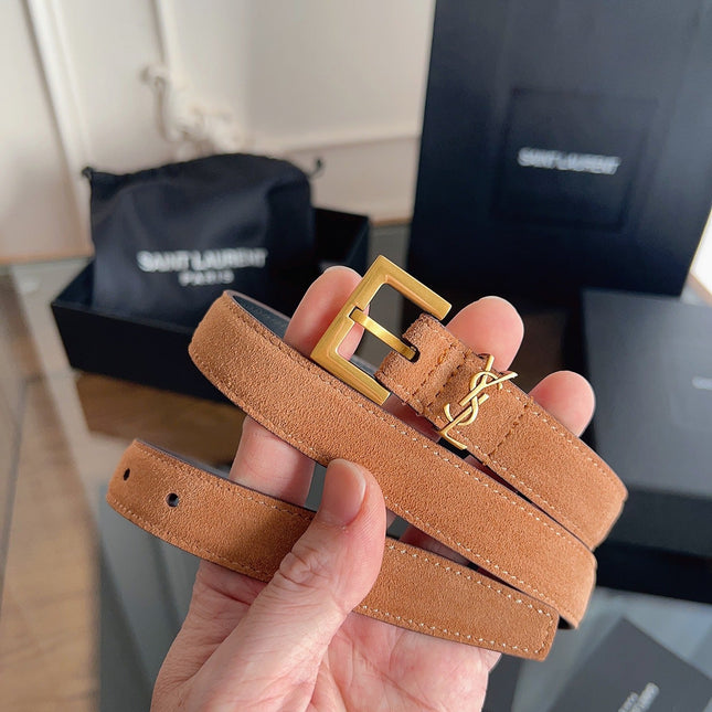 YSL 25S BELT 20 MM IN CARAMEL BROWN SUEDE 616310