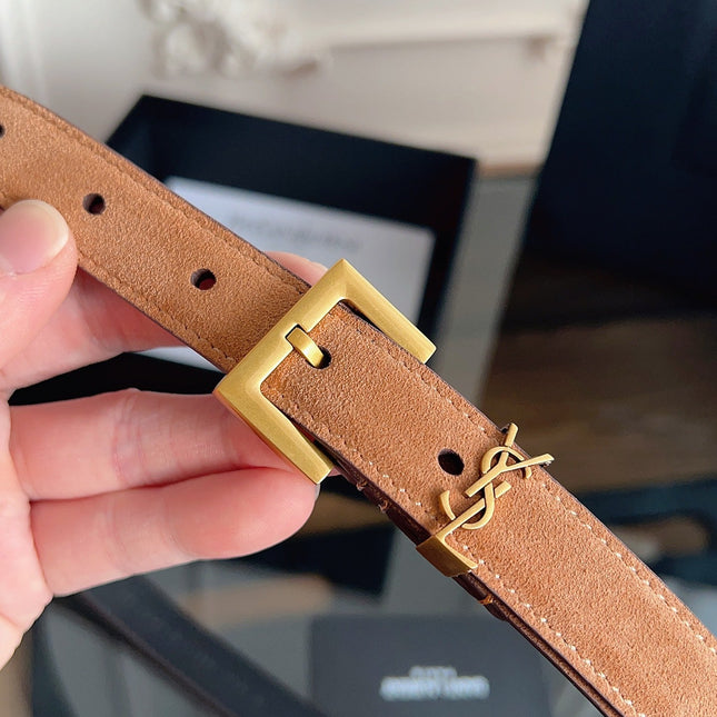 YSL 25S BELT 20 MM IN CARAMEL BROWN SUEDE 616310