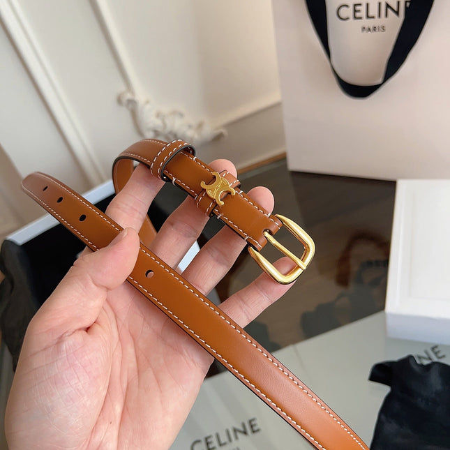 CELINE 26S BELT 18 MM IN BROWN CALFSKIN 658524