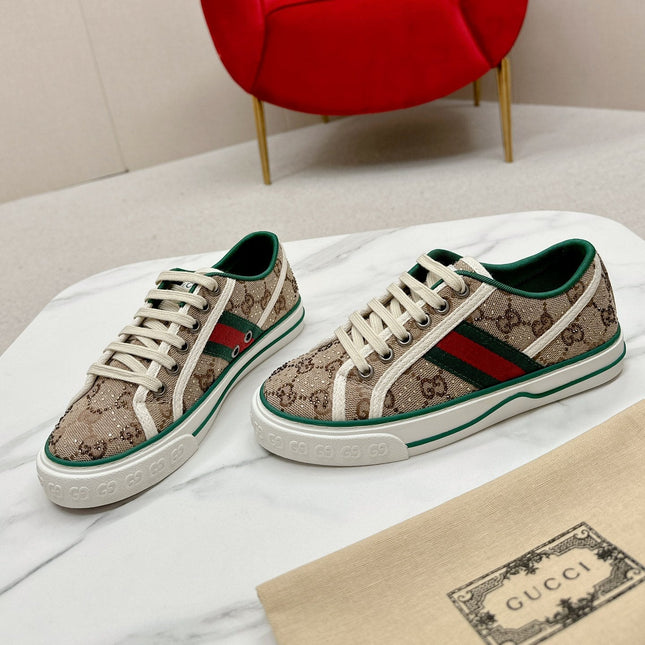 GUCCI 26S LOW TOP SNEAKERS IN BEIGE EBONY CANVAS STYLE 15
