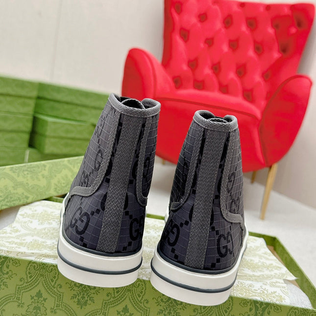 GUCCI 26S HIGH TOP SNEAKERS IN DARK GREY GG MONOGRAM CANVAS