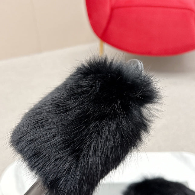 BALENCIAGA 25S HIGH HEEL SANDALS 65 MM IN BLACK LAMBSKIN AND FUR