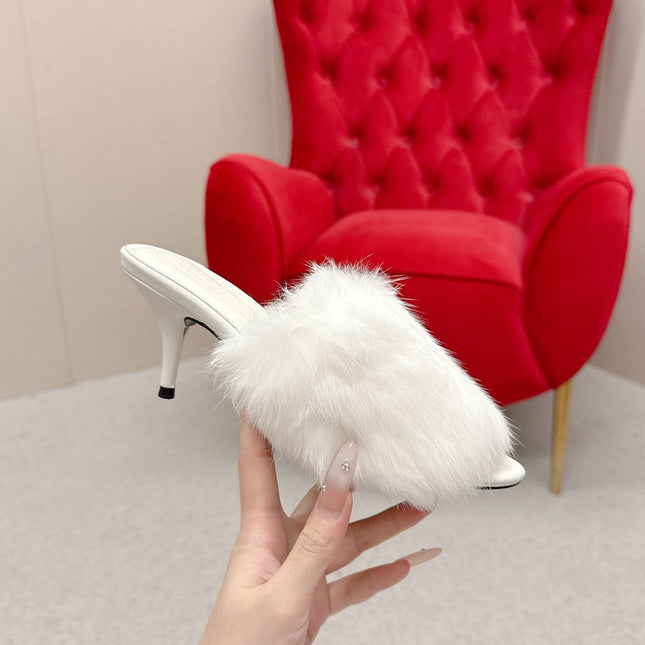 BALENCIAGA 25S HIGH HEEL SANDALS 65 MM IN WHITE LAMBSKIN AND FUR