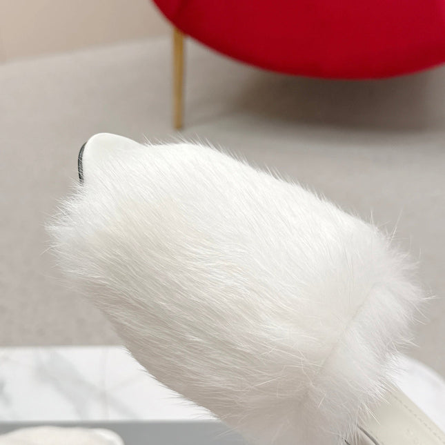BALENCIAGA 25S HIGH HEEL SANDALS 65 MM IN WHITE LAMBSKIN AND FUR