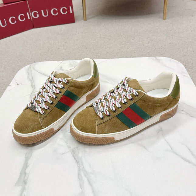 GUCCI 26S LOW TOP SNEAKERS IN OLIVE BROWN SUEDE STYLE 04