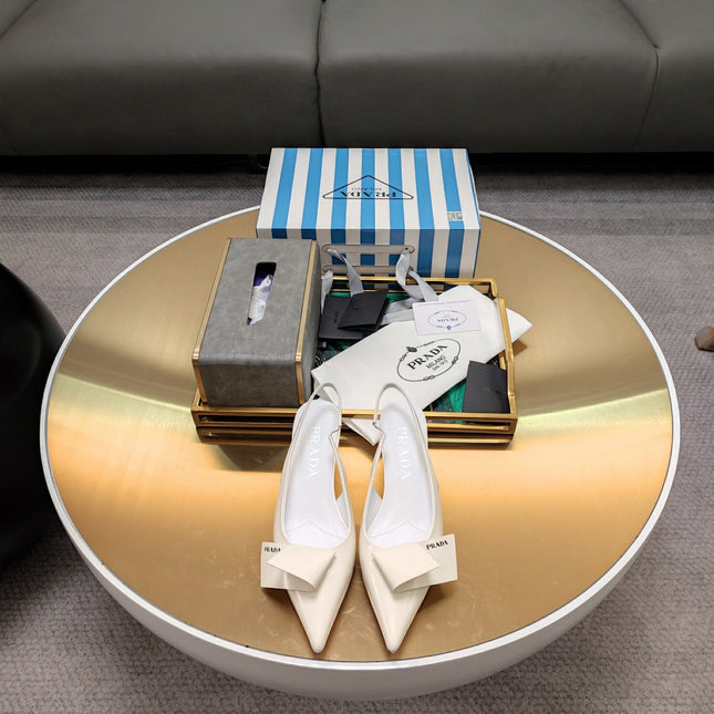PRADA 26S SLINGBACK PUMPS 45MM IN WHITE SMOOTH CALFSKIN