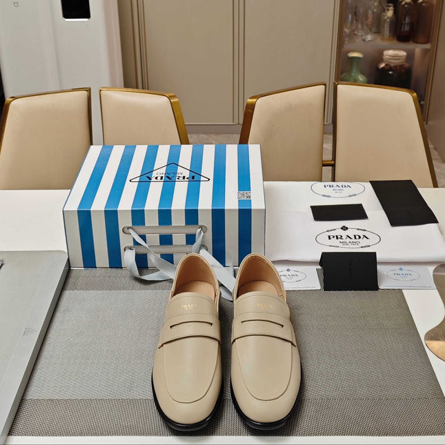 PRADA 26S LOAFERS 20MM IN BEIGE CALFSKIN