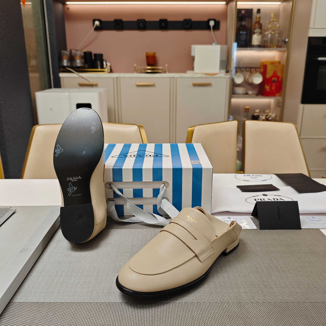 PRADA 26S LOAFERS 20MM IN BEIGE CALFSKIN