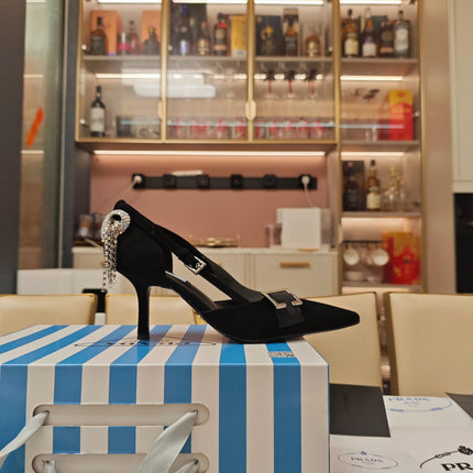 PRADA 26S POINTED-TOE HIGH-HEELED 70MM IN BLACK SUEDE