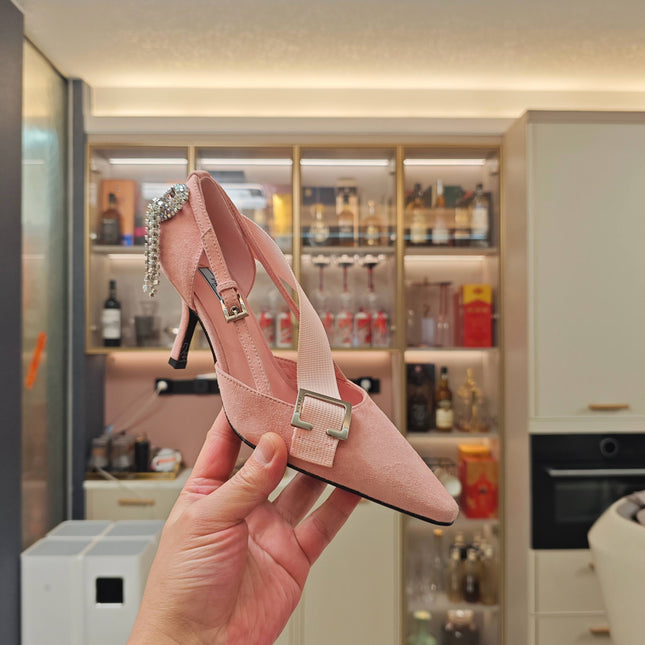 PRADA 26S POINTED-TOE HIGH-HEELED 70MM IN LIGHT PINK SUEDE