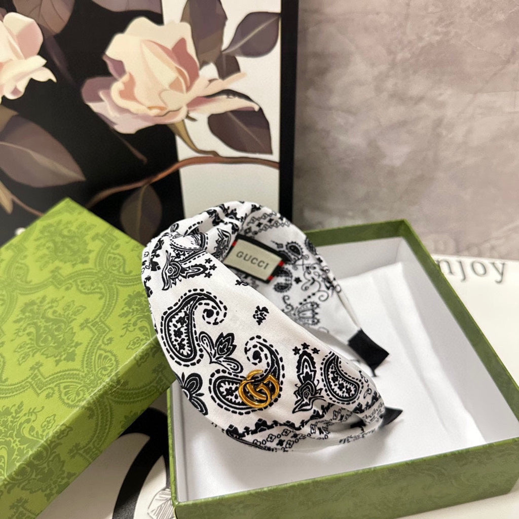 HAIRBAND IN WHITE AND BLACK PATTERN FABRIC 299347