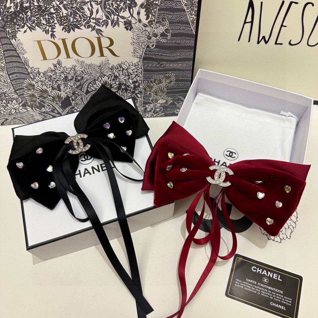 CRIMSON RED VELVET HAIR CLIP WITH BOW AND CRYSTAL 412470