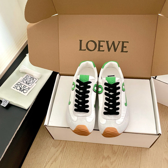 LOEWE 26S BALLET RUNNER 2.0 IN LIGHT GRAY SUEDE AND WHITE NYLON