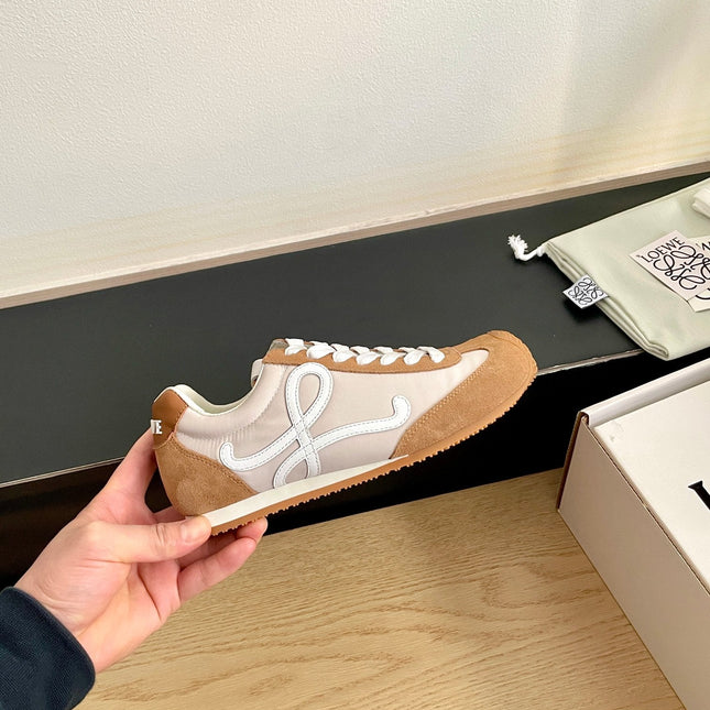 LOEWE 26S BALLET RUNNER 2.0 IN BROWN SUEDE AND BEIGE NYLON