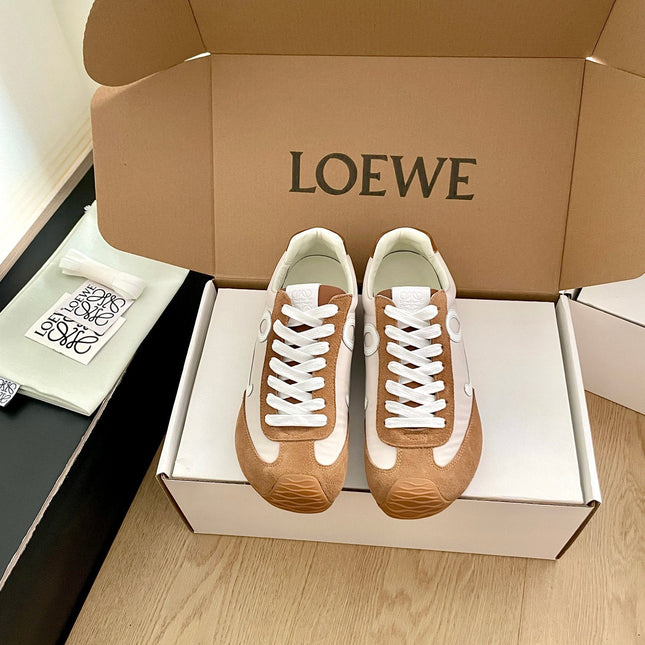 LOEWE 26S BALLET RUNNER 2.0 IN BROWN SUEDE AND BEIGE NYLON